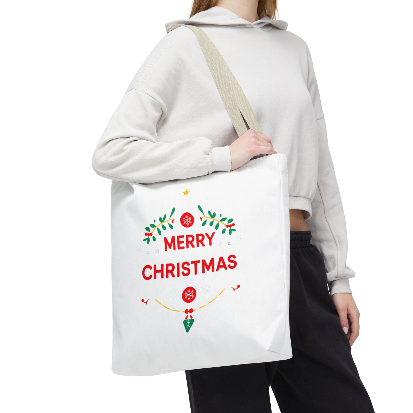 Christmas Tote Bag, Holiday Shopping Bag, Merry Christmas Gift, Seasonal Reusable Bag, Merry & Bright Tote ( customize available)