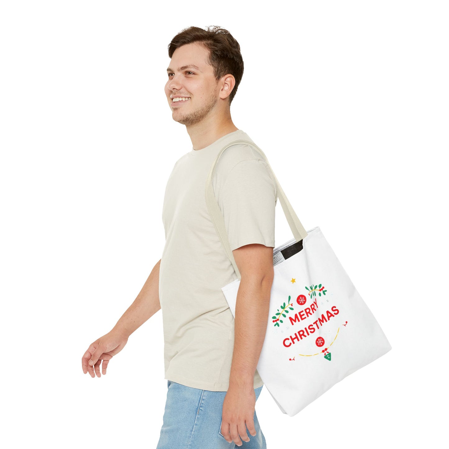 Christmas Tote Bag, Holiday Shopping Bag, Merry Christmas Gift, Seasonal Reusable Bag, Merry & Bright Tote ( customize available)