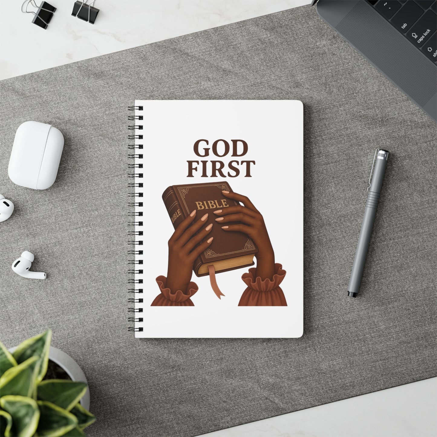 Inspirational Wirobound Notebook - God First, A5 Journal for Faith, Prayer, Diaries, Gifts, Notes, Christian
