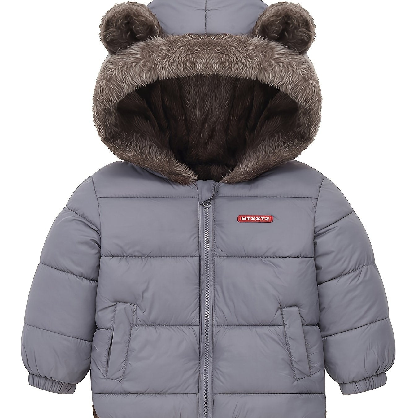 Kids' Cute Bear Ears Fleece Coat, Polyester 100% Long Sleeve Casual Jacket with Cardigan Collar, Solid Color, Fall/Winter Outerwear with Pockets for Boys and Girls