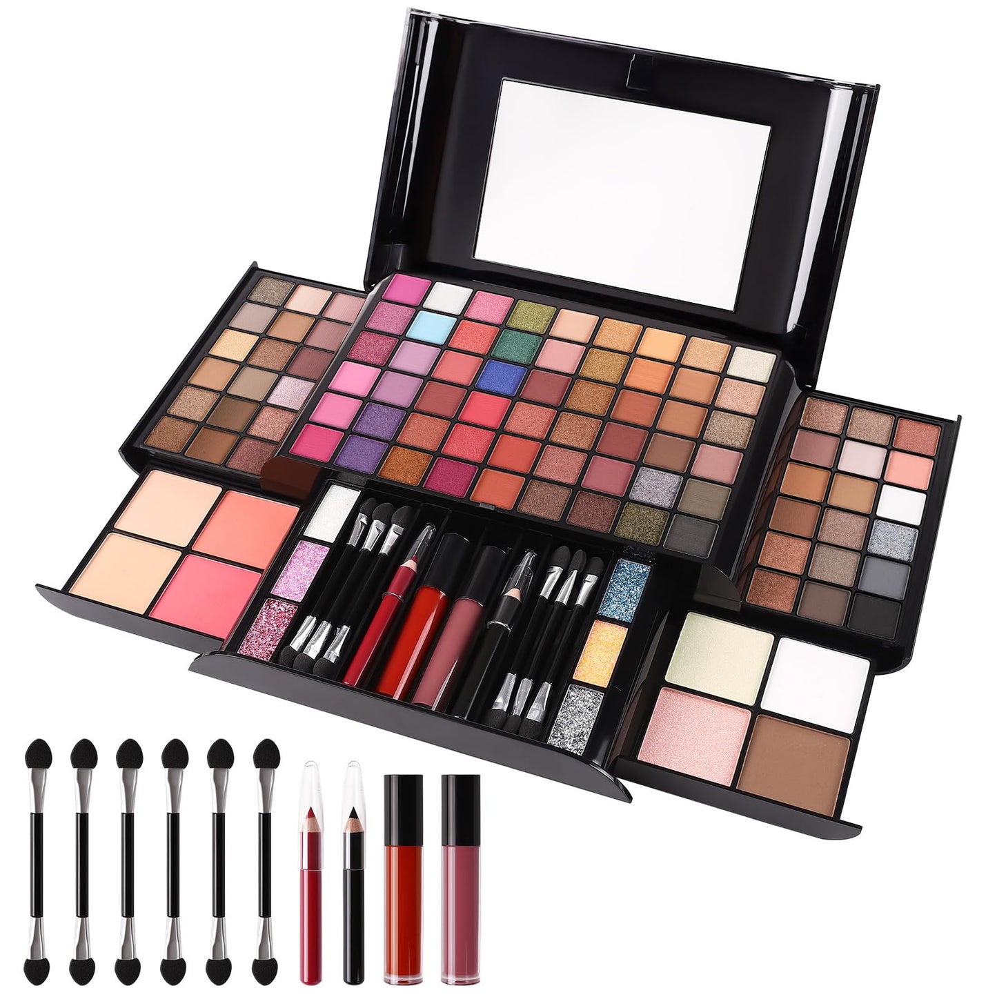 Kit de maquillaje profesional para mujeres con espejo, todo en uno, set de regalo de maquillaje para adolescentes, paleta de sombra de ojos de 180 colores, 2 rubor, 2 polvos, 1 delineador de ojos, 4