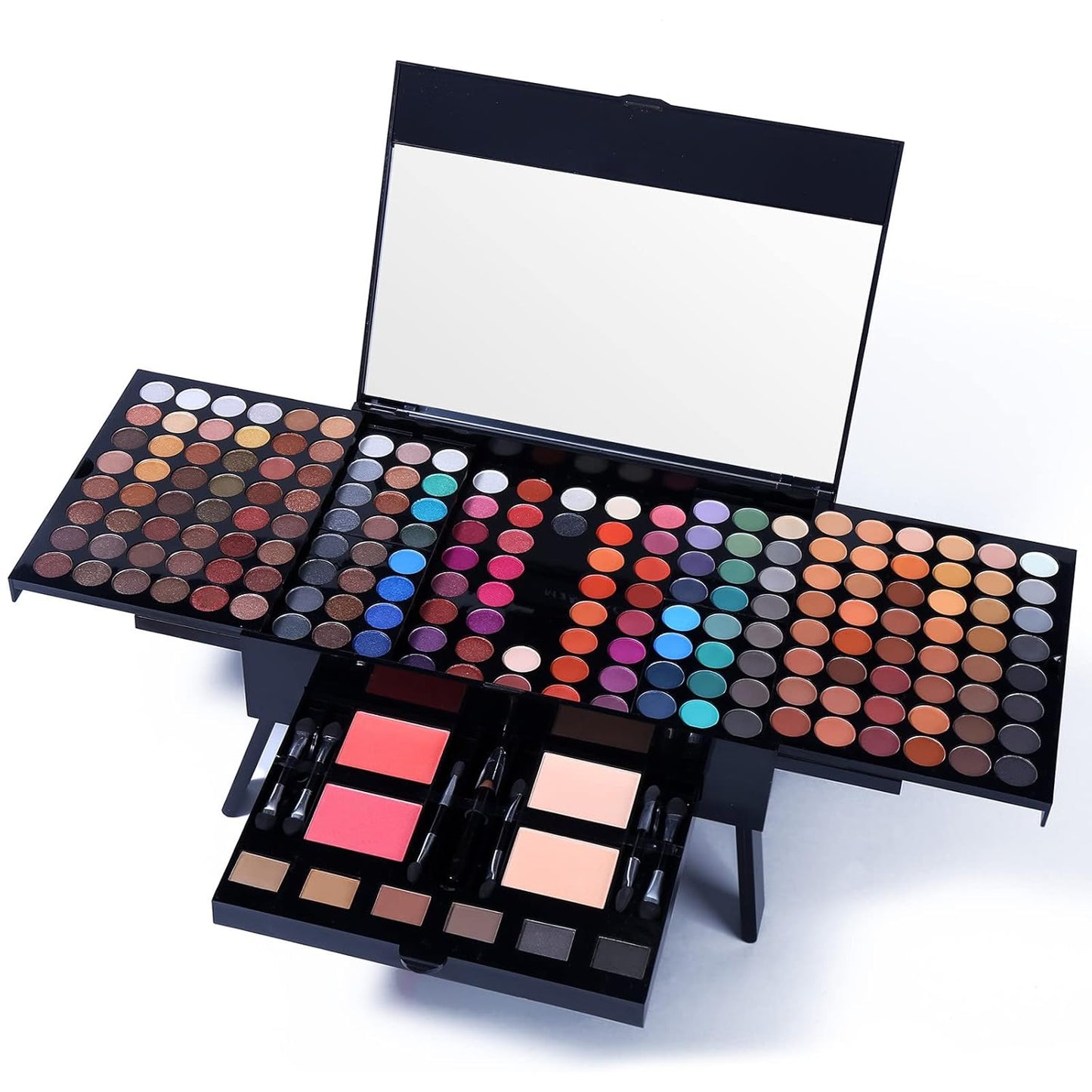 Kit de maquillaje profesional para mujeres con espejo, todo en uno, set de regalo de maquillaje para adolescentes, paleta de sombra de ojos de 180 colores, 2 rubor, 2 polvos, 1 delineador de ojos, 4