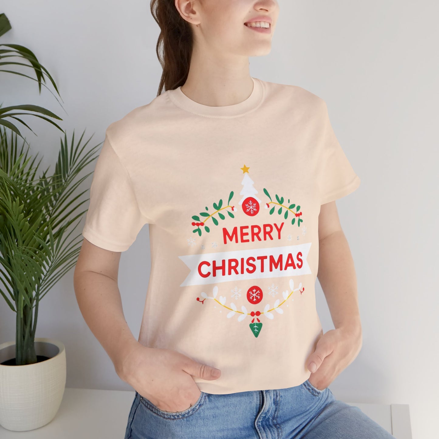 Merry Christmas Unisex Tee, Holiday T-Shirt, Festive Short Sleeve Shirt, Christmas Gift, Seasonal Apparel