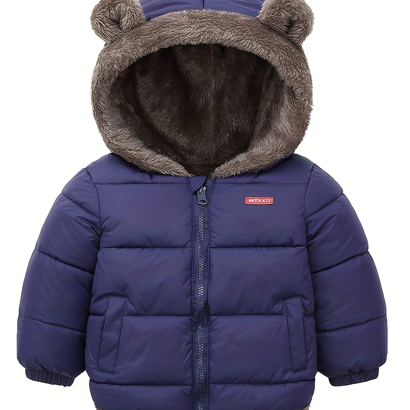 Kids' Cute Bear Ears Fleece Coat, Polyester 100% Long Sleeve Casual Jacket with Cardigan Collar, Solid Color, Fall/Winter Outerwear with Pockets for Boys and Girls