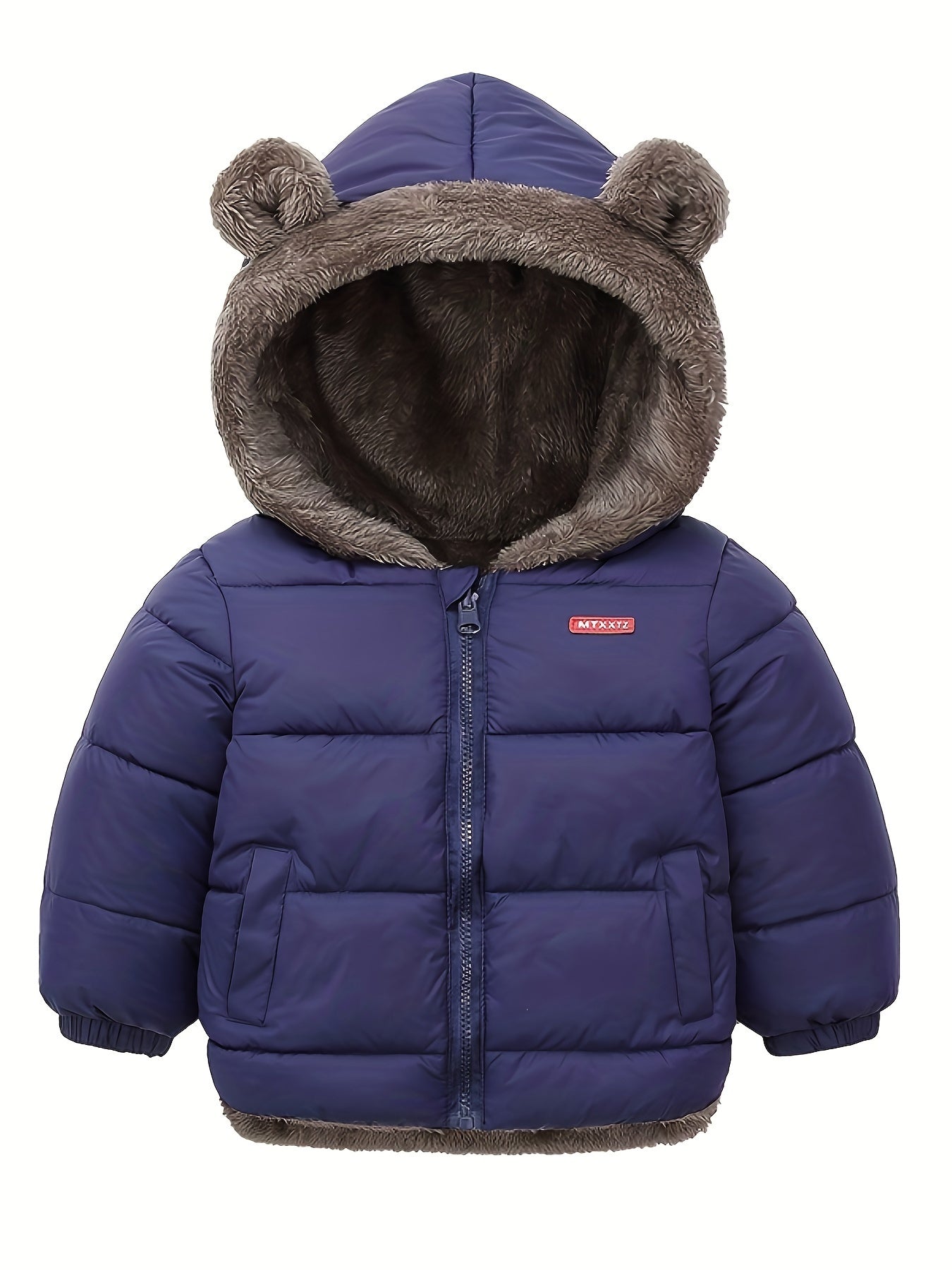 Kids' Cute Bear Ears Fleece Coat, Polyester 100% Long Sleeve Casual Jacket with Cardigan Collar, Solid Color, Fall/Winter Outerwear with Pockets for Boys and Girls