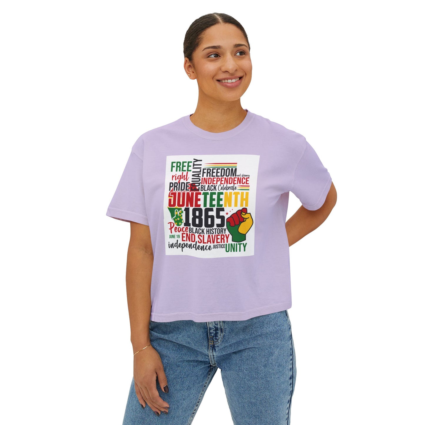 Juneteenth Boxy Tee, Women's Equality T-Shirt, LGBTQ Pride Top, Black History Month Shirt, Freedom and Unity Apparel, Celebratory [...]