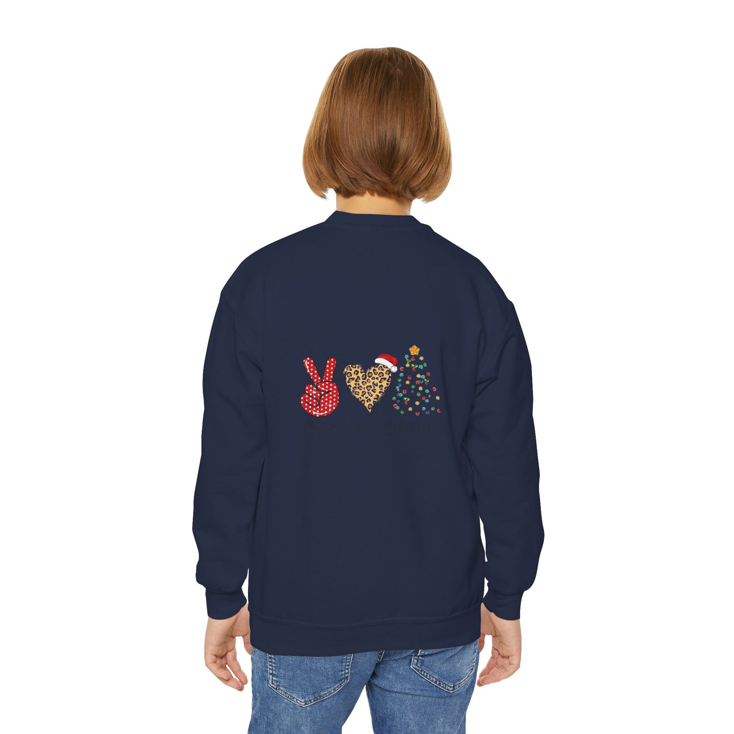 Festive Youth Crewneck Sweatshirt with Merry Christmas and Peace, Love, Christmas Designs, Holiday Sweatshirt, Kids Christmas Gift, [...]