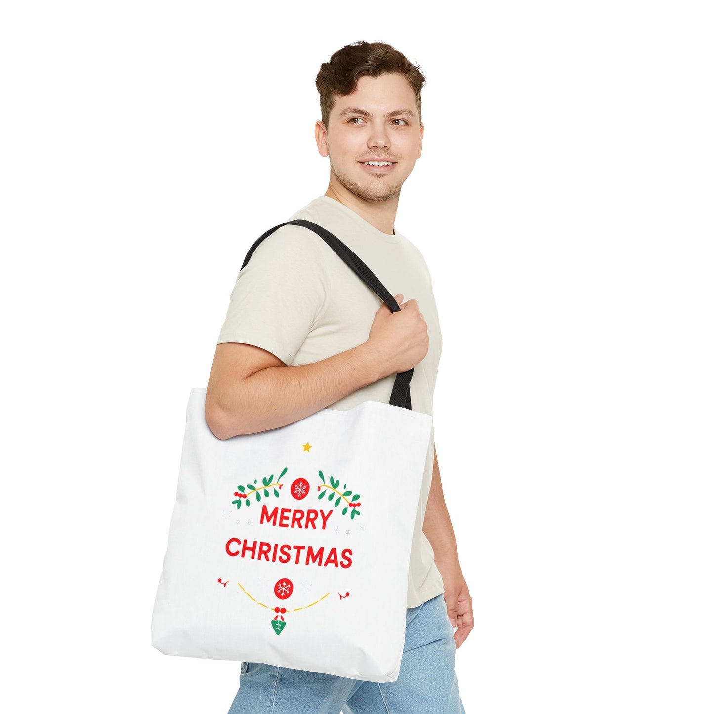 Christmas Tote Bag, Holiday Shopping Bag, Merry Christmas Gift, Seasonal Reusable Bag, Merry & Bright Tote ( customize available)