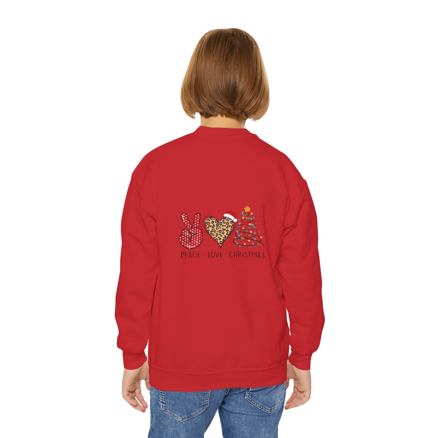 Festive Youth Crewneck Sweatshirt with Merry Christmas and Peace, Love, Christmas Designs, Holiday Sweatshirt, Kids Christmas Gift, [...]
