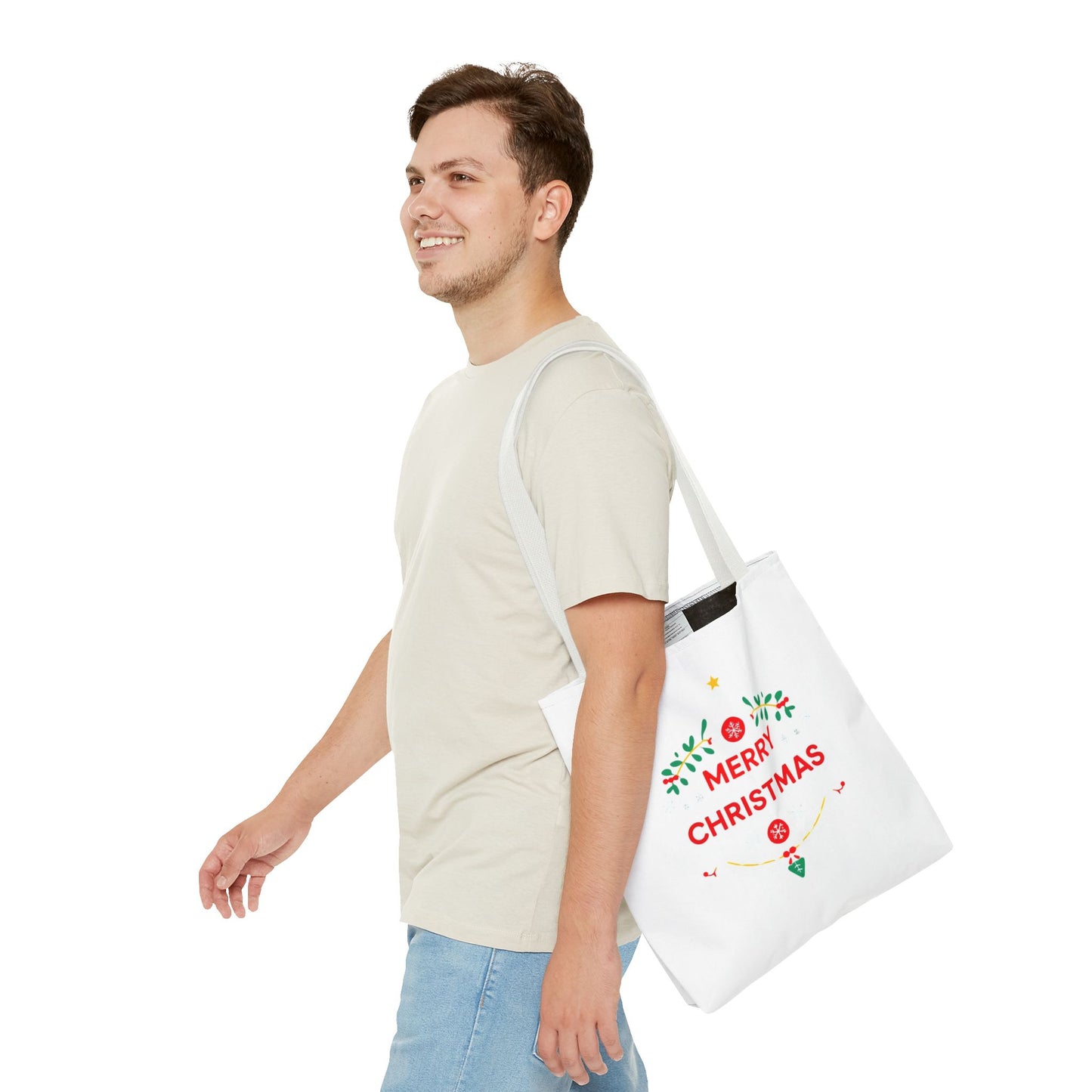 Christmas Tote Bag, Holiday Shopping Bag, Merry Christmas Gift, Seasonal Reusable Bag, Merry & Bright Tote ( customize available)