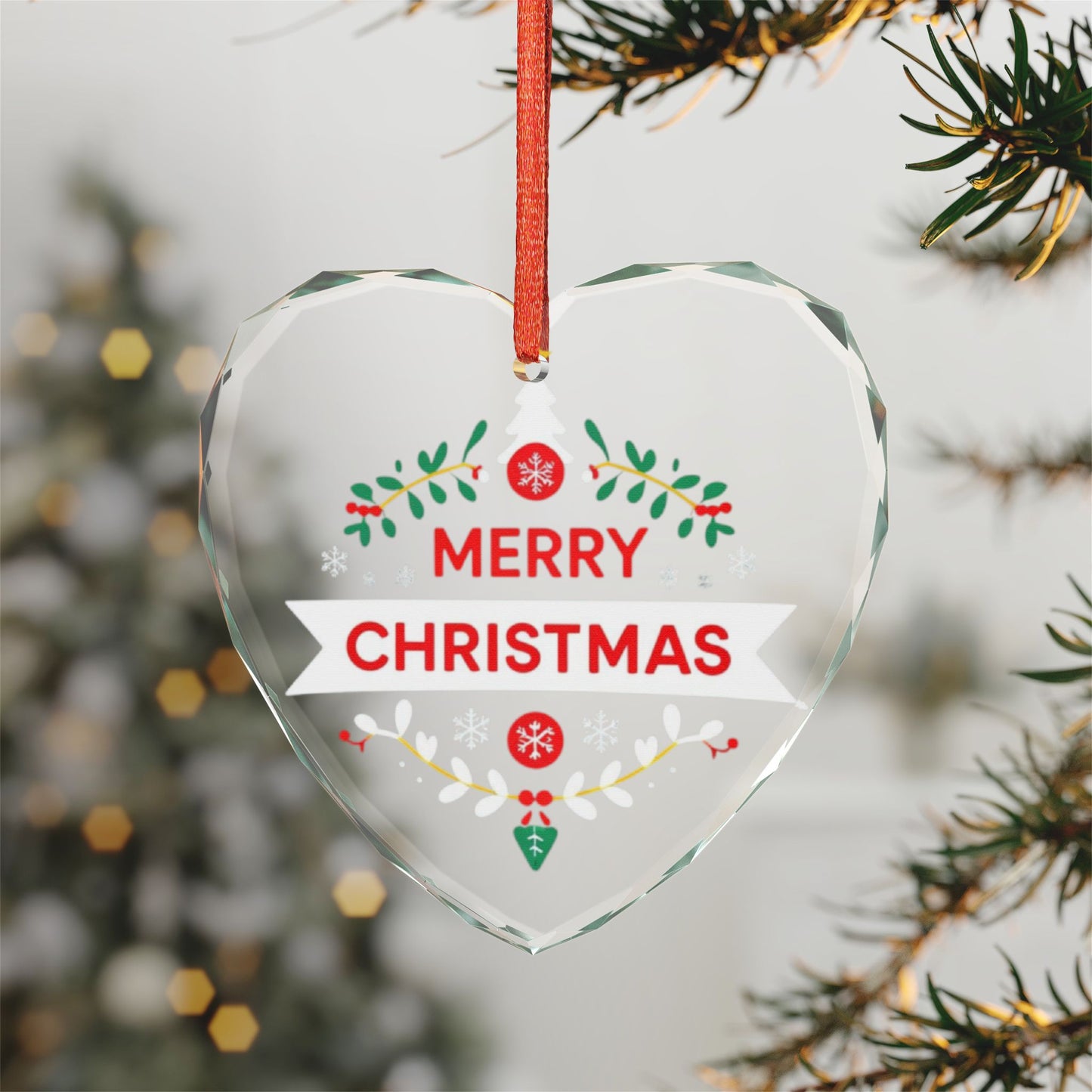 Crystal Glass Ornament - Heart-Shaped Holiday Decor, Merry Christmas Decoration, Holiday Gift, Keepsake, Tree Ornament