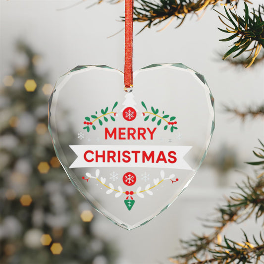 Crystal Glass Ornament - Heart-Shaped Holiday Decor, Merry Christmas Decoration, Holiday Gift, Keepsake, Tree Ornament