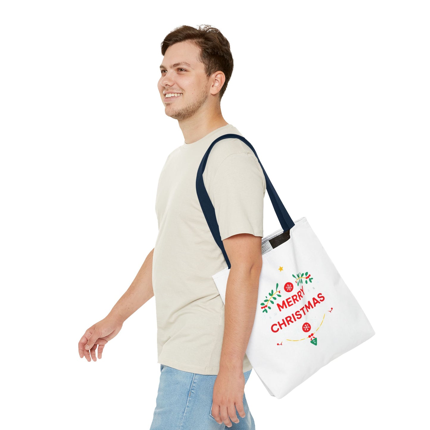 Christmas Tote Bag, Holiday Shopping Bag, Merry Christmas Gift, Seasonal Reusable Bag, Merry & Bright Tote ( customize available)