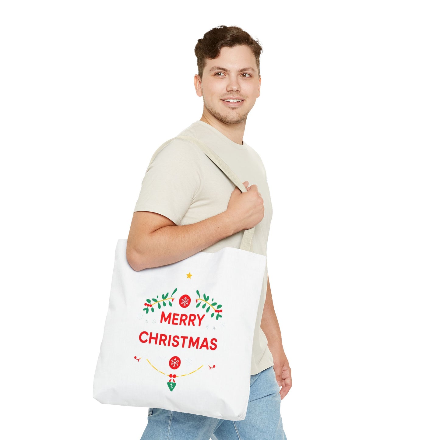 Christmas Tote Bag, Holiday Shopping Bag, Merry Christmas Gift, Seasonal Reusable Bag, Merry & Bright Tote ( customize available)
