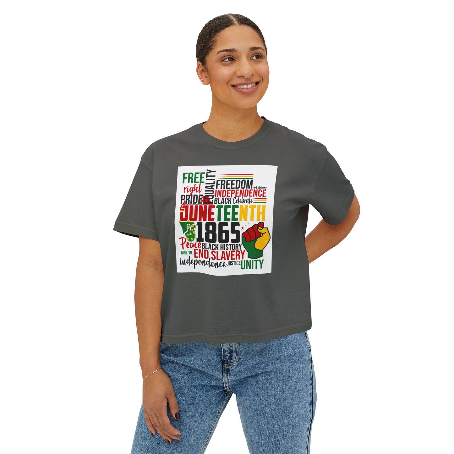 Juneteenth Boxy Tee, Women's Equality T-Shirt, LGBTQ Pride Top, Black History Month Shirt, Freedom and Unity Apparel, Celebratory [...]