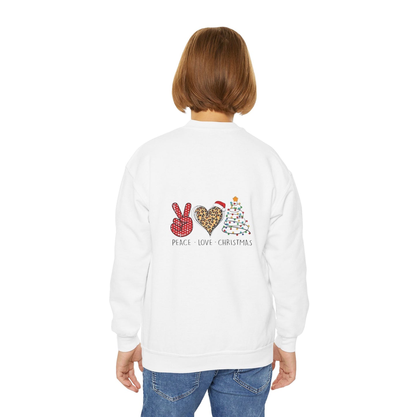 Festive Youth Crewneck Sweatshirt with Merry Christmas and Peace, Love, Christmas Designs, Holiday Sweatshirt, Kids Christmas Gift, [...]