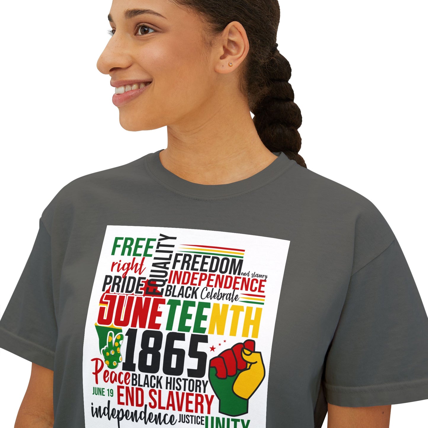 Juneteenth Boxy Tee, Women's Equality T-Shirt, LGBTQ Pride Top, Black History Month Shirt, Freedom and Unity Apparel, Celebratory [...]