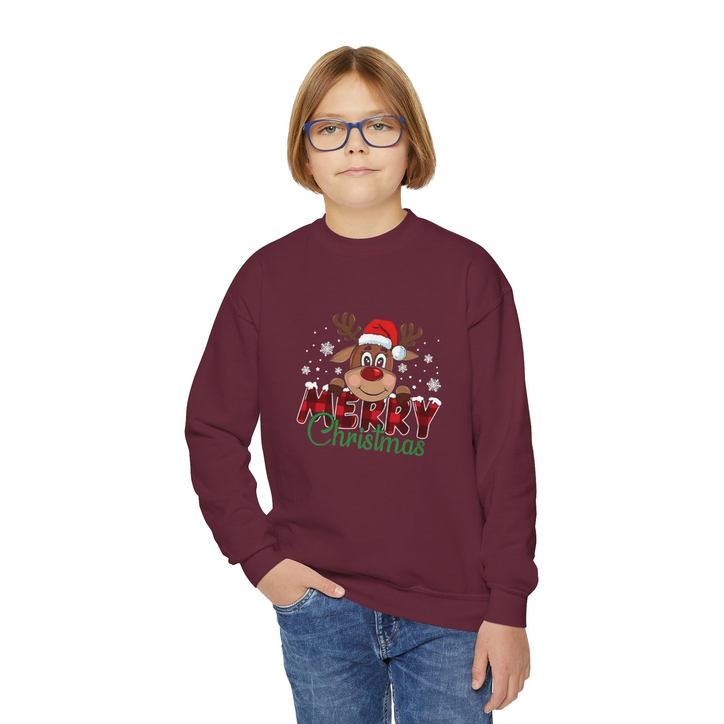 Festive Youth Crewneck Sweatshirt with Merry Christmas and Peace, Love, Christmas Designs, Holiday Sweatshirt, Kids Christmas Gift, [...]