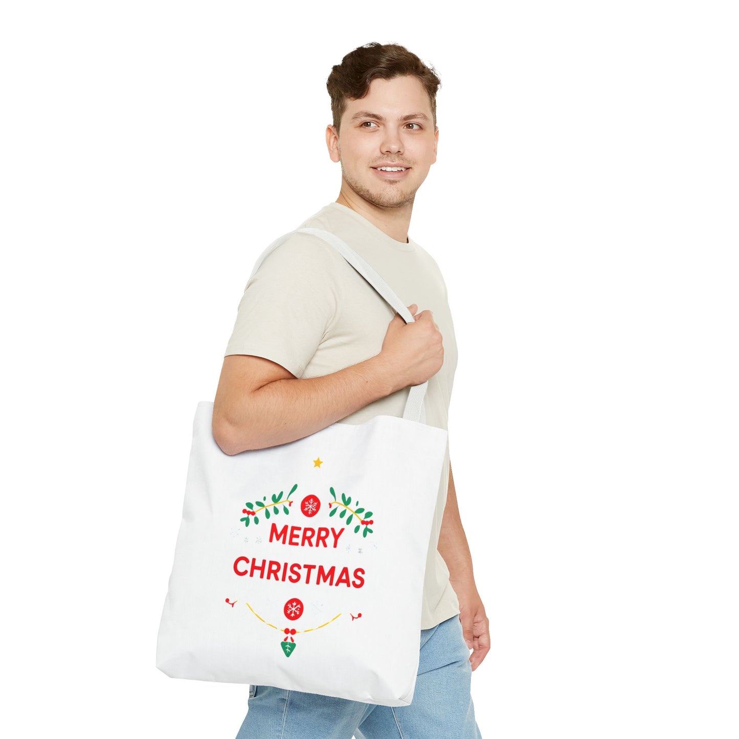 Christmas Tote Bag, Holiday Shopping Bag, Merry Christmas Gift, Seasonal Reusable Bag, Merry & Bright Tote ( customize available)