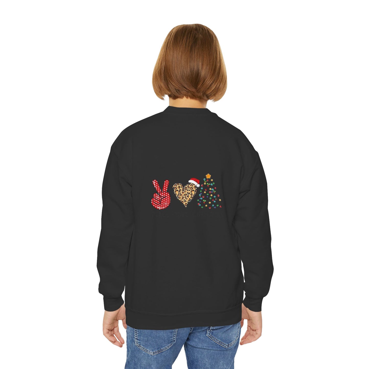 Festive Youth Crewneck Sweatshirt with Merry Christmas and Peace, Love, Christmas Designs, Holiday Sweatshirt, Kids Christmas Gift, [...]