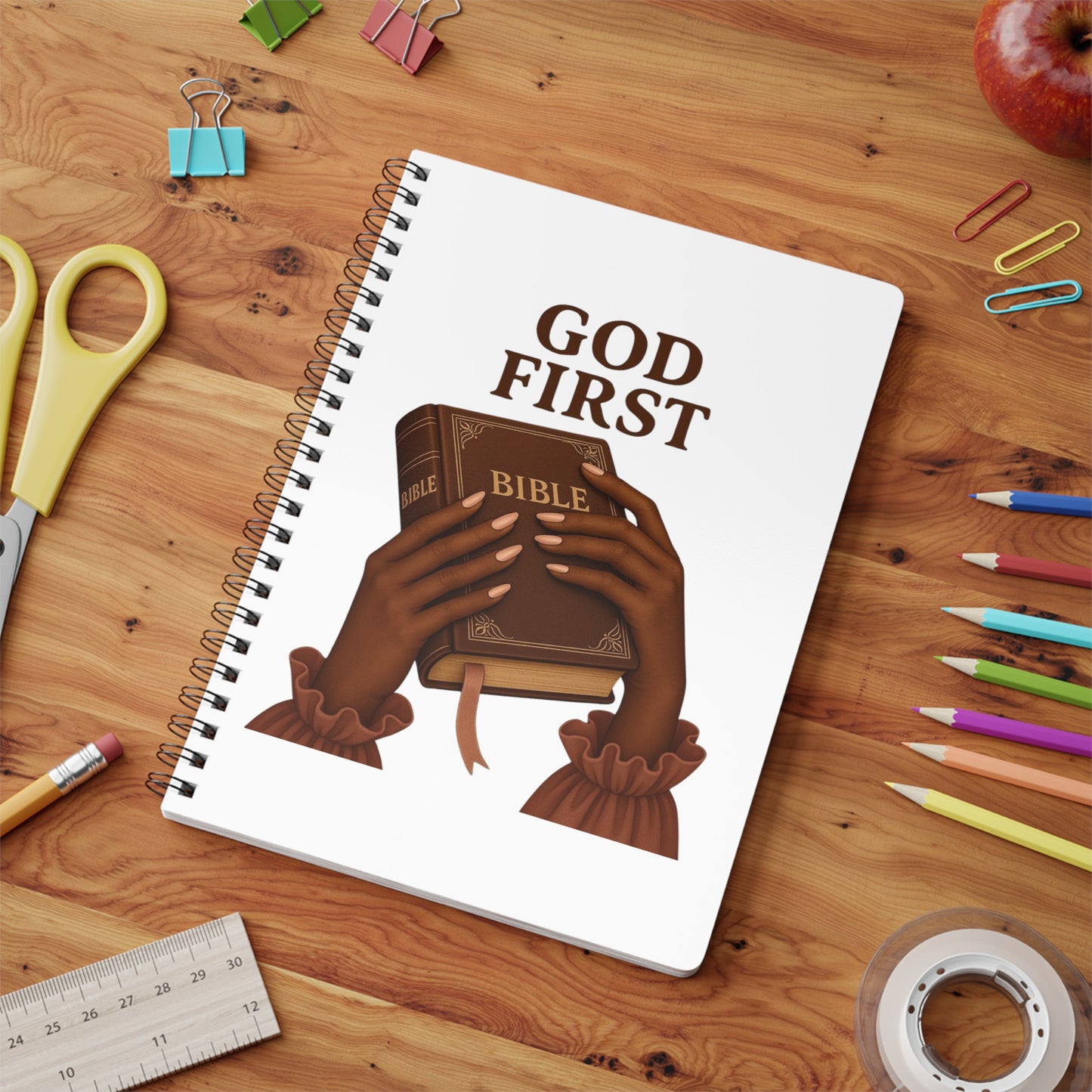 Inspirational Wirobound Notebook - God First, A5 Journal for Faith, Prayer, Diaries, Gifts, Notes, Christian