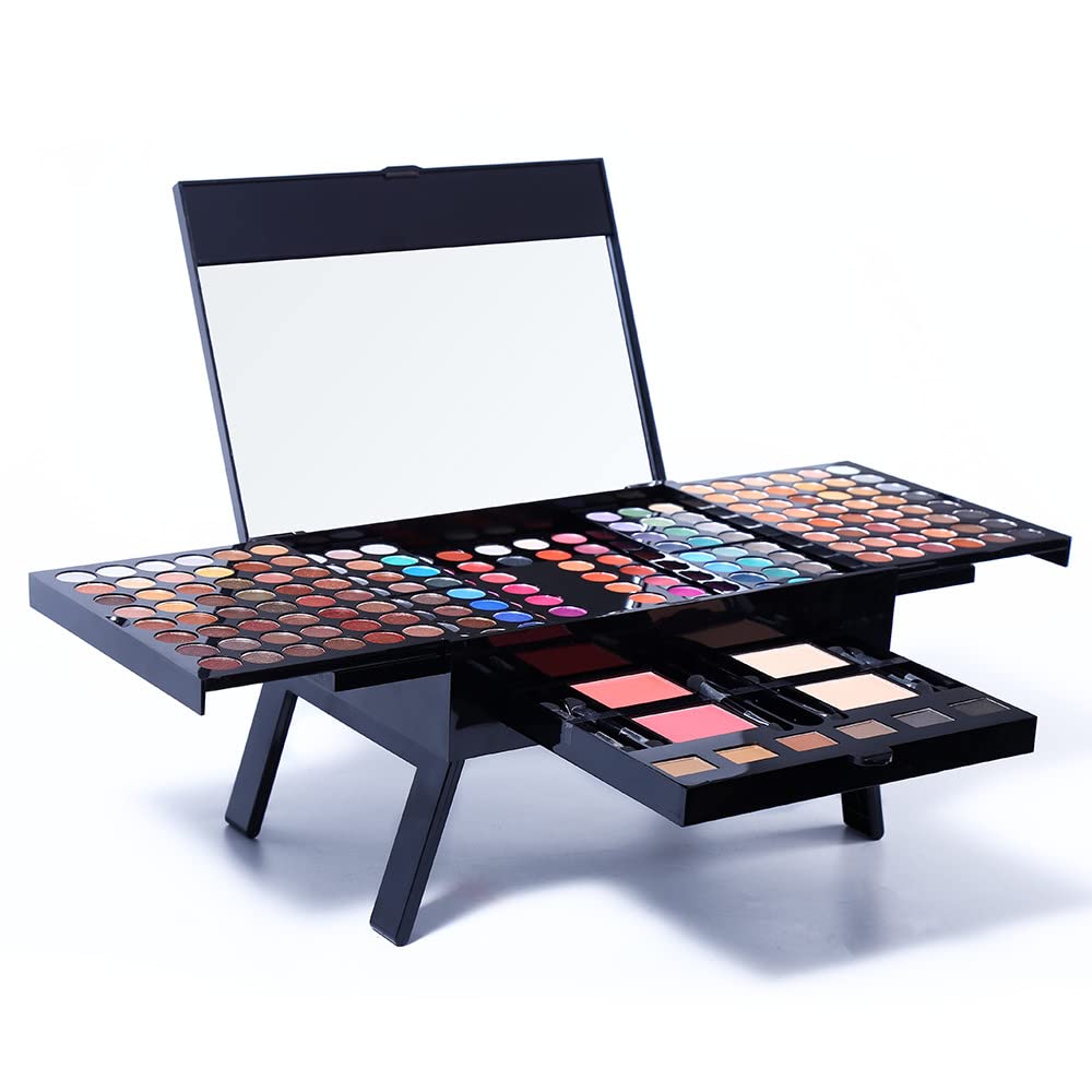 Kit de maquillaje profesional para mujeres con espejo, todo en uno, set de regalo de maquillaje para adolescentes, paleta de sombra de ojos de 180 colores, 2 rubor, 2 polvos, 1 delineador de ojos, 4