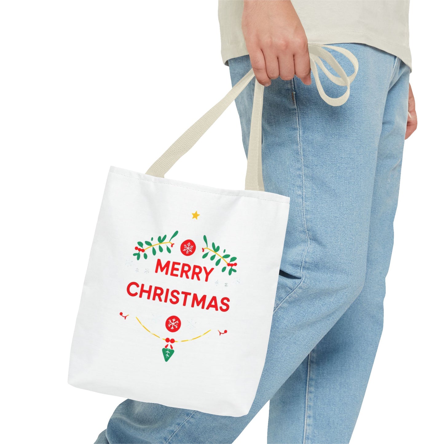 Christmas Tote Bag, Holiday Shopping Bag, Merry Christmas Gift, Seasonal Reusable Bag, Merry & Bright Tote ( customize available)