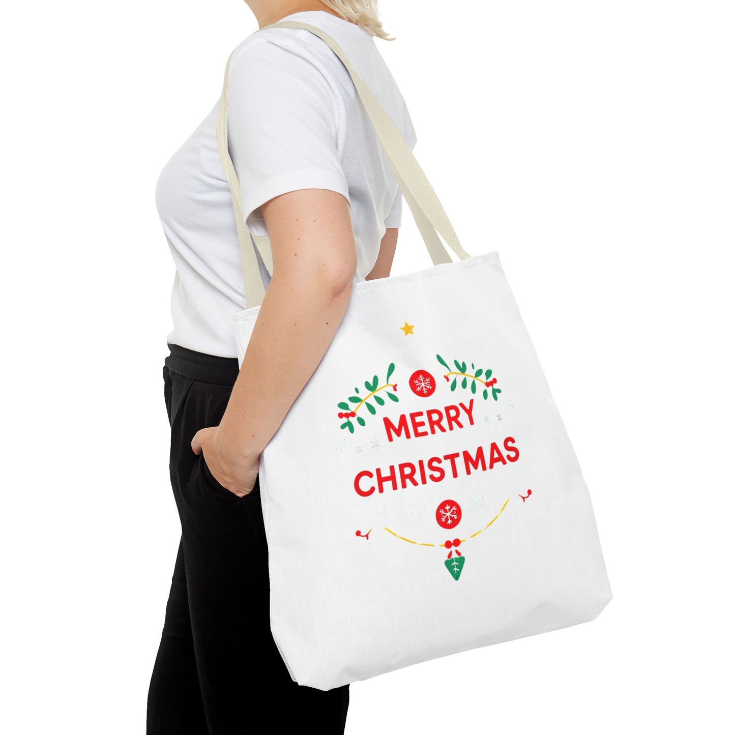 Christmas Tote Bag, Holiday Shopping Bag, Merry Christmas Gift, Seasonal Reusable Bag, Merry & Bright Tote ( customize available)