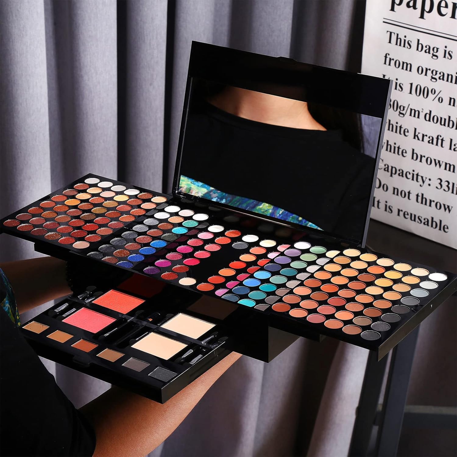 Kit de maquillaje profesional para mujeres con espejo, todo en uno, set de regalo de maquillaje para adolescentes, paleta de sombra de ojos de 180 colores, 2 rubor, 2 polvos, 1 delineador de ojos, 4