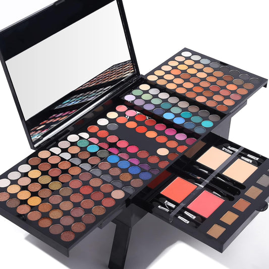 Kit de maquillaje profesional para mujeres con espejo, todo en uno, set de regalo de maquillaje para adolescentes, paleta de sombra de ojos de 180 colores, 2 rubor, 2 polvos, 1 delineador de ojos, 4