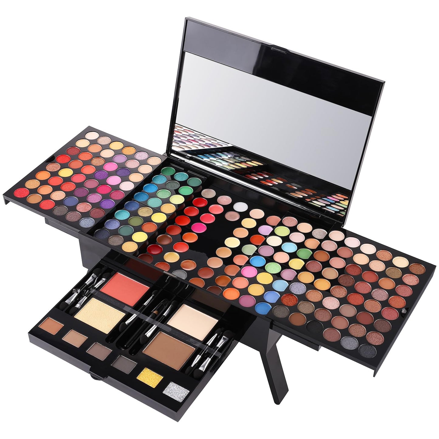 Kit de maquillaje profesional para mujeres con espejo, todo en uno, set de regalo de maquillaje para adolescentes, paleta de sombra de ojos de 180 colores, 2 rubor, 2 polvos, 1 delineador de ojos, 4