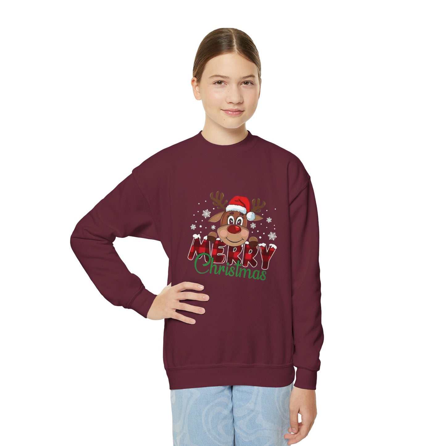 Festive Youth Crewneck Sweatshirt with Merry Christmas and Peace, Love, Christmas Designs, Holiday Sweatshirt, Kids Christmas Gift, [...]