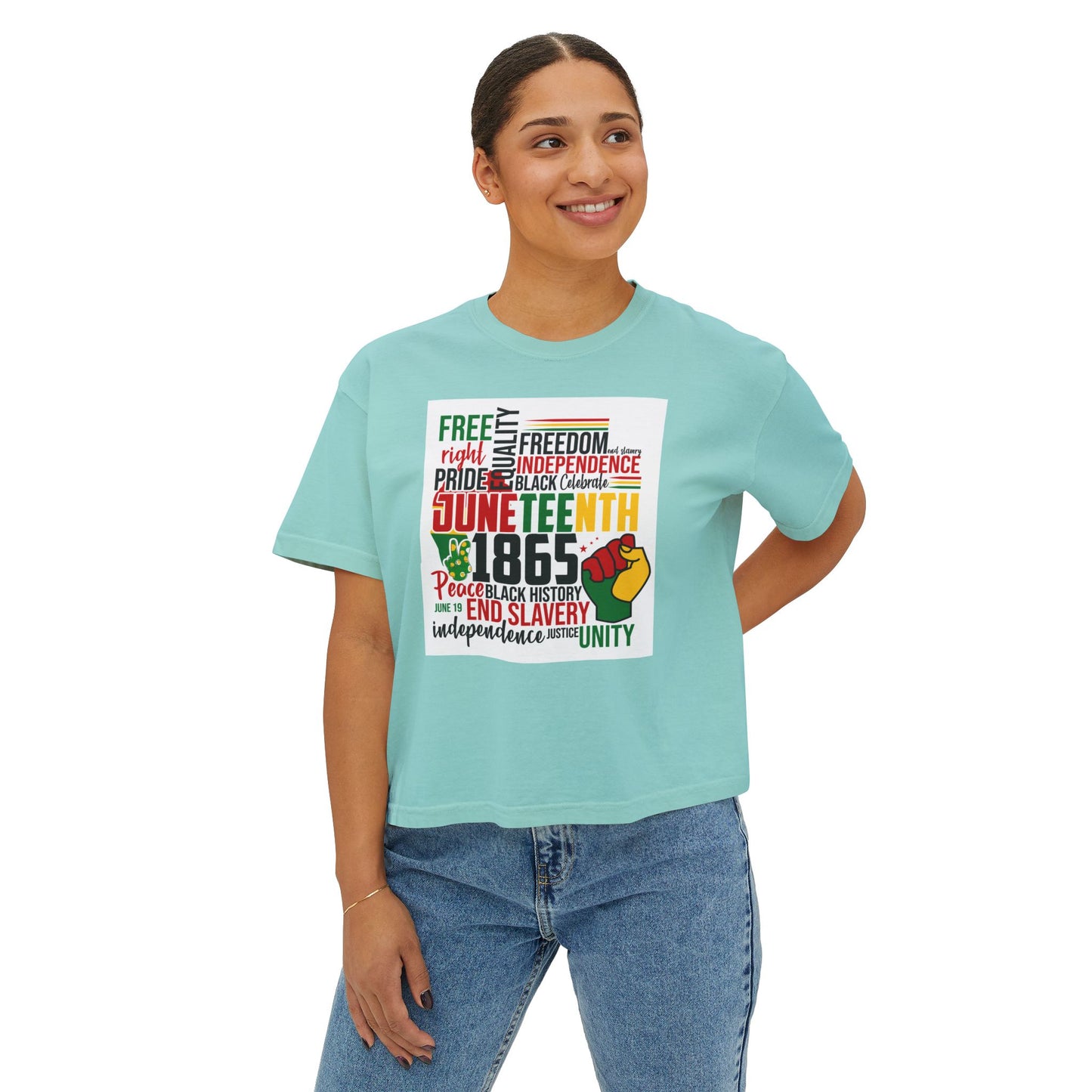 Juneteenth Boxy Tee, Women's Equality T-Shirt, LGBTQ Pride Top, Black History Month Shirt, Freedom and Unity Apparel, Celebratory [...]