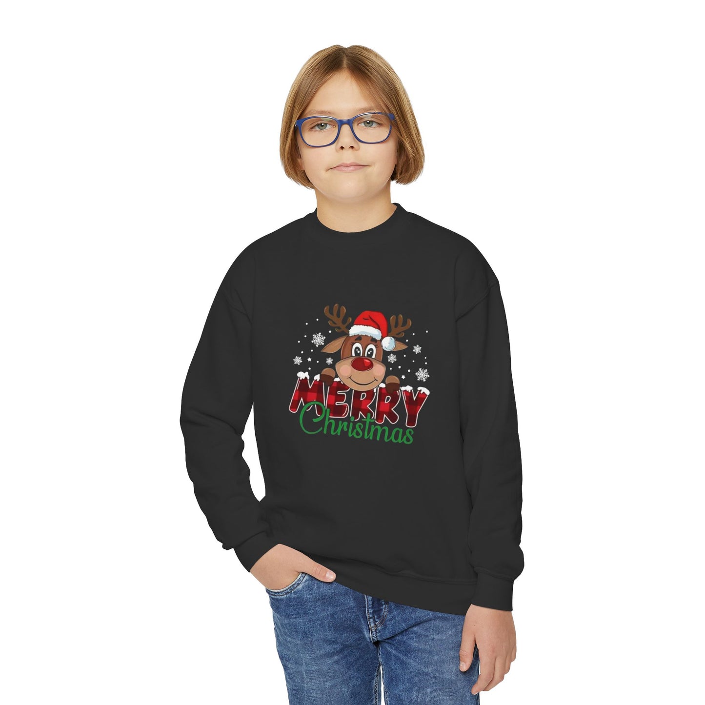 Festive Youth Crewneck Sweatshirt with Merry Christmas and Peace, Love, Christmas Designs, Holiday Sweatshirt, Kids Christmas Gift, [...]