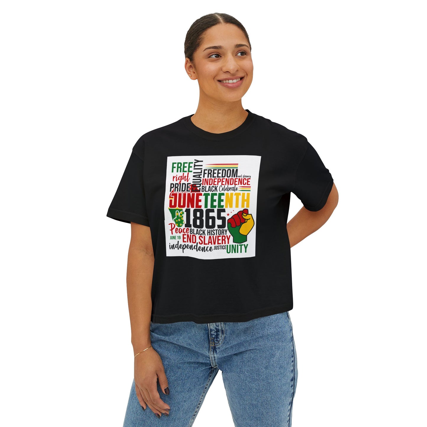 Juneteenth Boxy Tee, Women's Equality T-Shirt, LGBTQ Pride Top, Black History Month Shirt, Freedom and Unity Apparel, Celebratory [...]