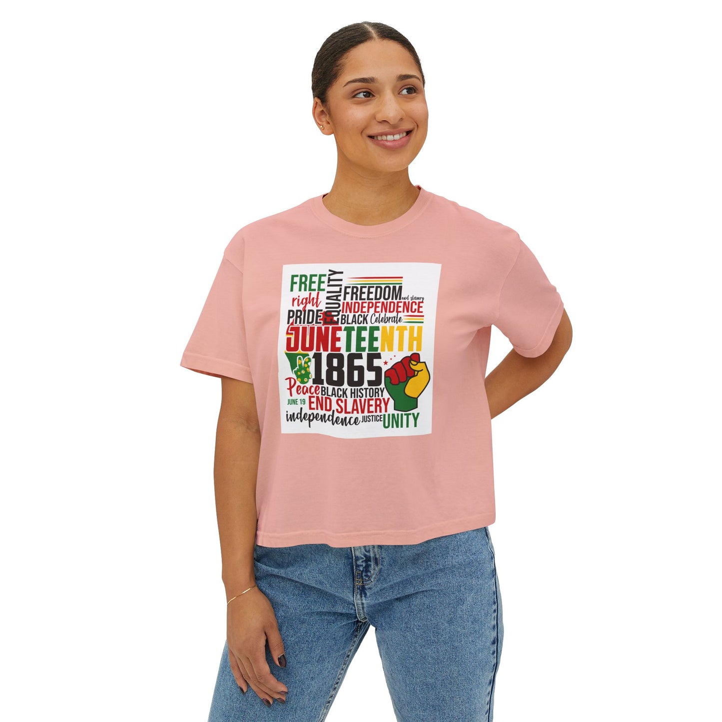 Juneteenth Boxy Tee, Women's Equality T-Shirt, LGBTQ Pride Top, Black History Month Shirt, Freedom and Unity Apparel, Celebratory [...]