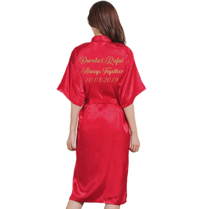 Customized Logo Bride Robe Wedding Bridesmaid Gift for Bridal Party Emulation Silk Soft Dress Home Bathrobe For Birthday Kimono