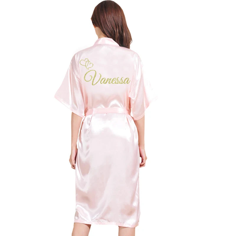 Customized Logo Bride Robe Wedding Bridesmaid Gift for Bridal Party Emulation Silk Soft Dress Home Bathrobe For Birthday Kimono