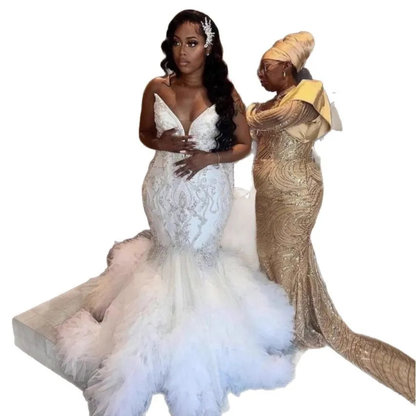 S01708L 2026 Lace New Tube Top Wedding Dress Fishtail Train Skirt High-end Luxury Sexy Wedding Dress