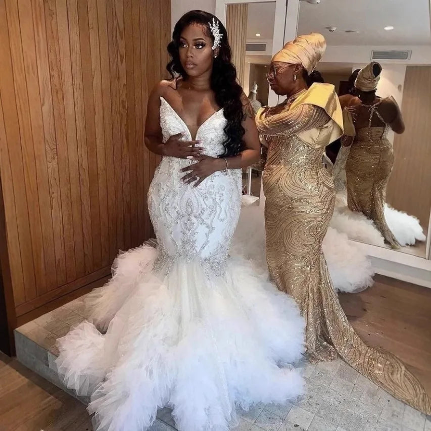 S01708L 2026 Lace New Tube Top Wedding Dress Fishtail Train Skirt High-end Luxury Sexy Wedding Dress