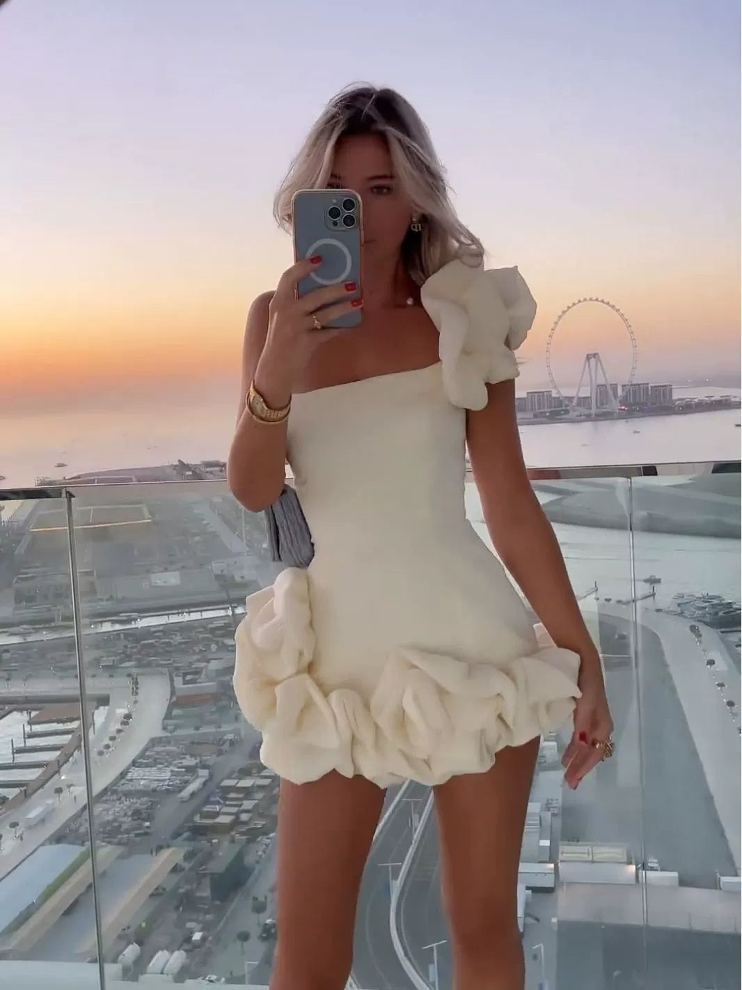 Sexy Party Dress Women's Party Dress Ruffles Bud Tight Waist Dress One Shoulder Tube Top Bodycon Dress