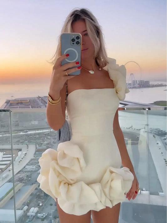 Sexy Party Dress Women's Party Dress Ruffles Bud Tight Waist Dress One Shoulder Tube Top Bodycon Dress