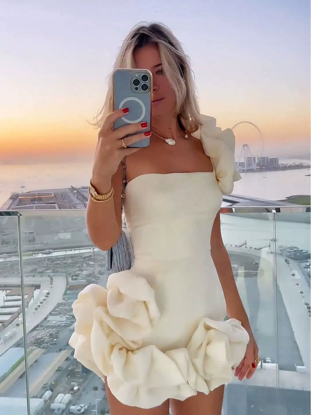 Sexy Party Dress Women's Party Dress Ruffles Bud Tight Waist Dress One Shoulder Tube Top Bodycon Dress