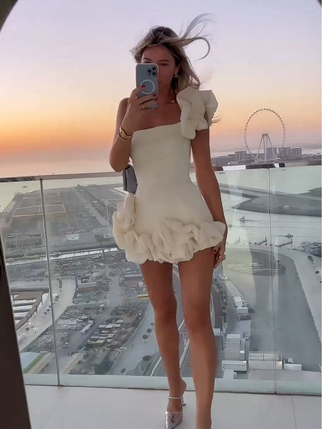 Sexy Party Dress Women's Party Dress Ruffles Bud Tight Waist Dress One Shoulder Tube Top Bodycon Dress