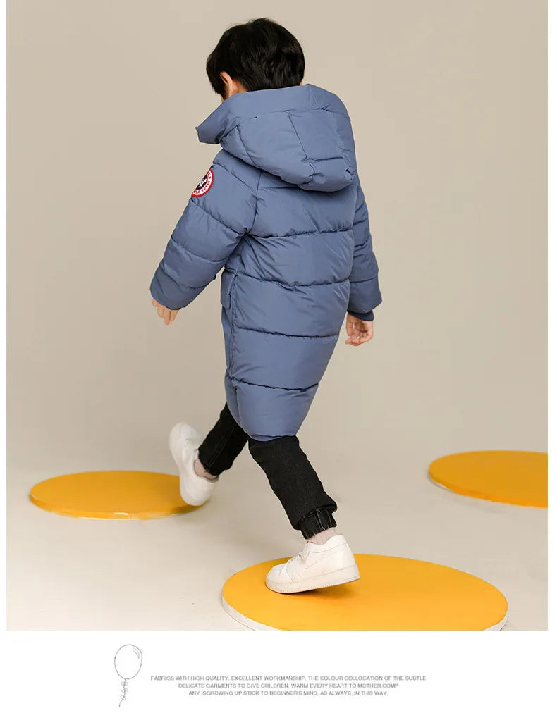 New Winter Boys Jacket Solid Color Mid-Length Keep Warm Cold Protection Hooded Down Cotton Windbreaker Coats For 3-10 Years