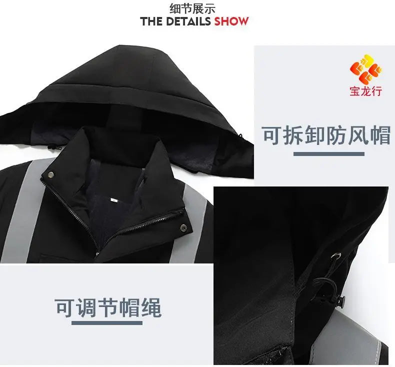 Winter Work Jacket Men, Waterproof Windproof Reflective Thermal Coat, Fleece Lined Abrasion Resistant Parka