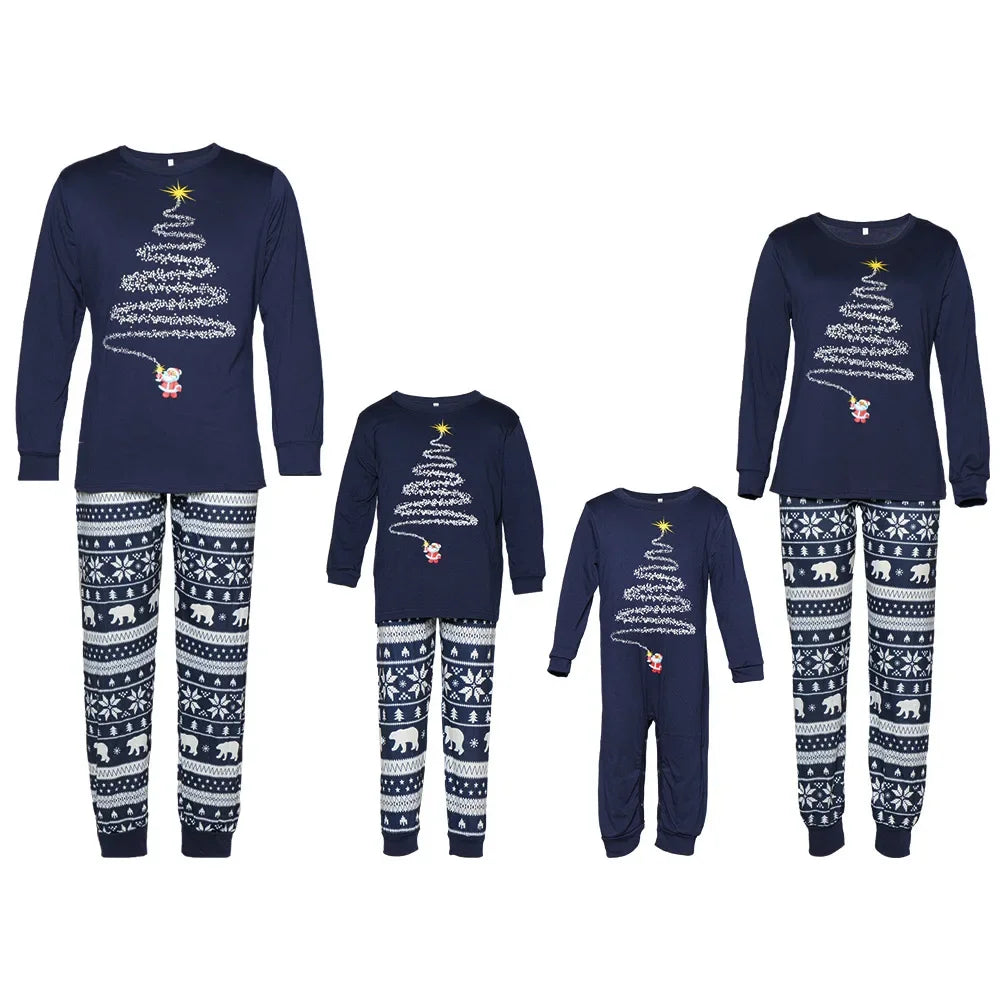 Christmas parent-child set pajamas loungewear cartoon print unisex long-sleeved cotton thermal pajamas regardless of the seasons