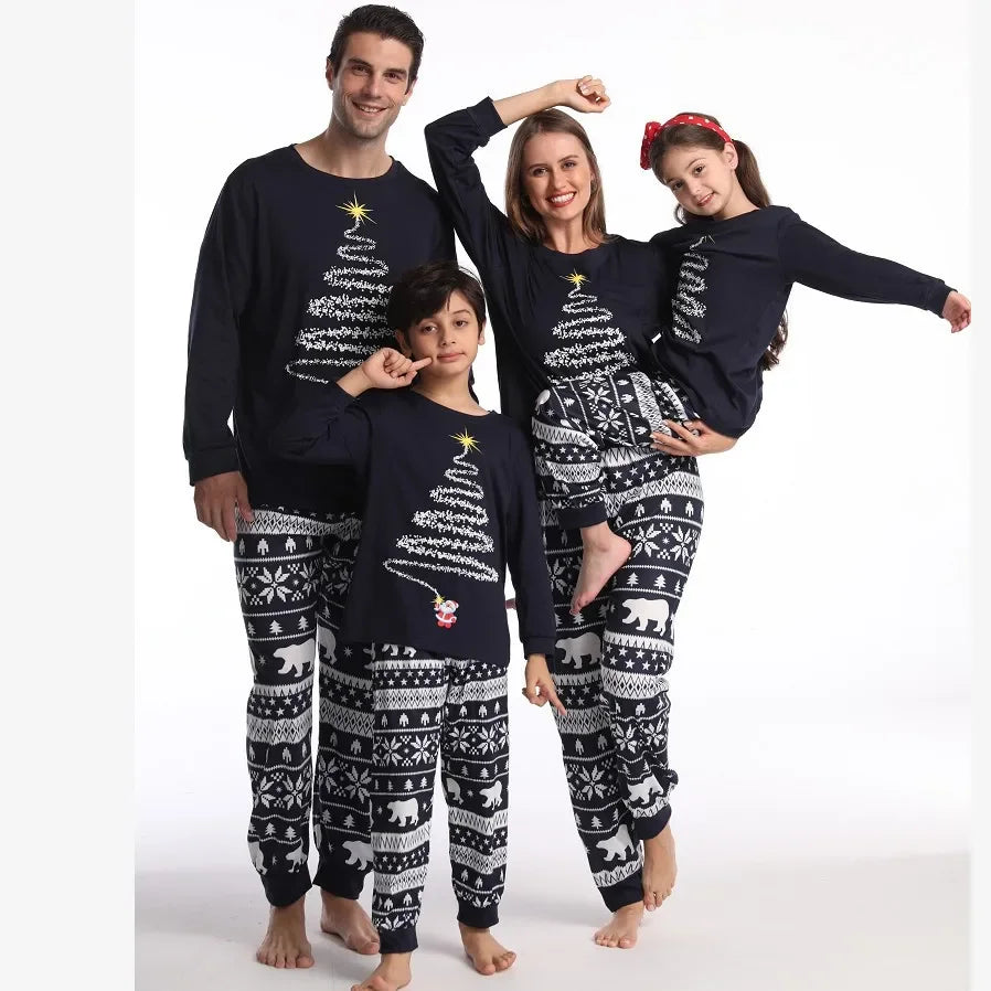 Christmas parent-child set pajamas loungewear cartoon print unisex long-sleeved cotton thermal pajamas regardless of the seasons