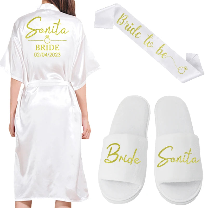 Customized Logo Bride Robe Wedding Bridesmaid Gift for Bridal Party Emulation Silk Soft Dress Home Bathrobe For Birthday Kimono