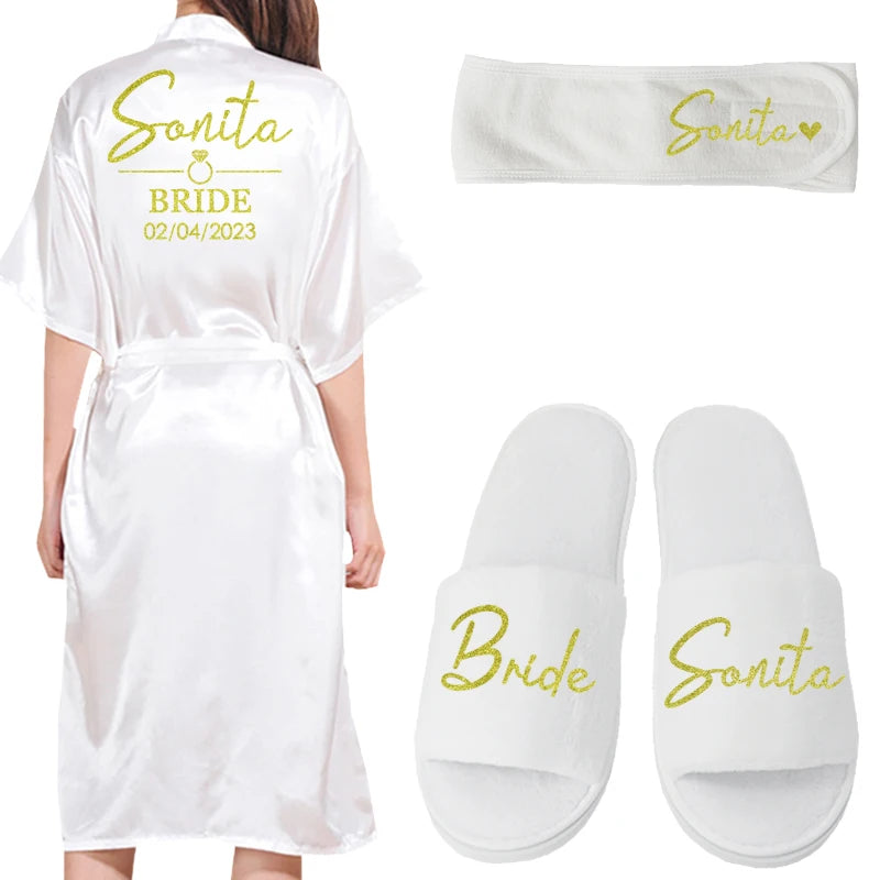 Customized Logo Bride Robe Wedding Bridesmaid Gift for Bridal Party Emulation Silk Soft Dress Home Bathrobe For Birthday Kimono